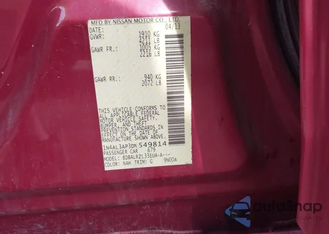 2013 Nissan Altima 2.5 S из США, поврежденный, VIN 1N4AL3AP3DN549814